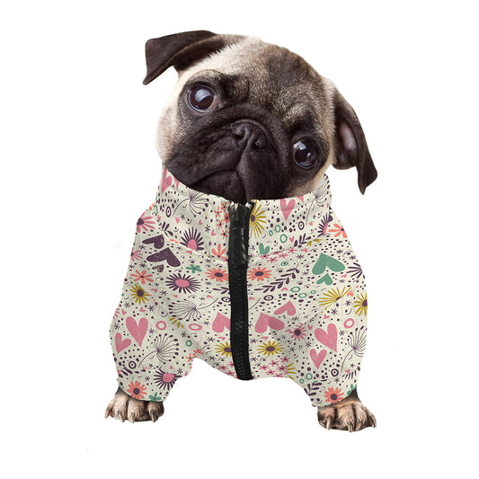 Girly Heart And Flower Pattern Print Dog Zip Up Jacket