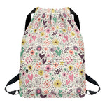 Girly Heart And Flower Pattern Print Drawstring Backpack