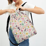 Girly Heart And Flower Pattern Print Drawstring Backpack