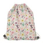 Girly Heart And Flower Pattern Print Drawstring Bag