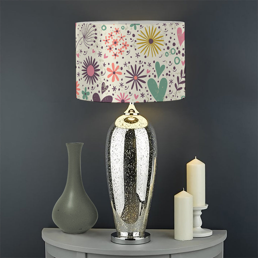 Girly Heart And Flower Pattern Print Drum Lamp Shade