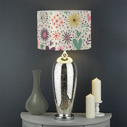 Girly Heart And Flower Pattern Print Drum Lamp Shade