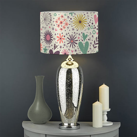 Girly Heart And Flower Pattern Print Drum Lamp Shade