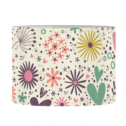 Girly Heart And Flower Pattern Print Drum Lamp Shade