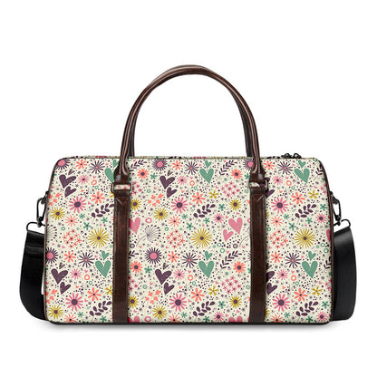 Girly Heart And Flower Pattern Print Duffle Bag