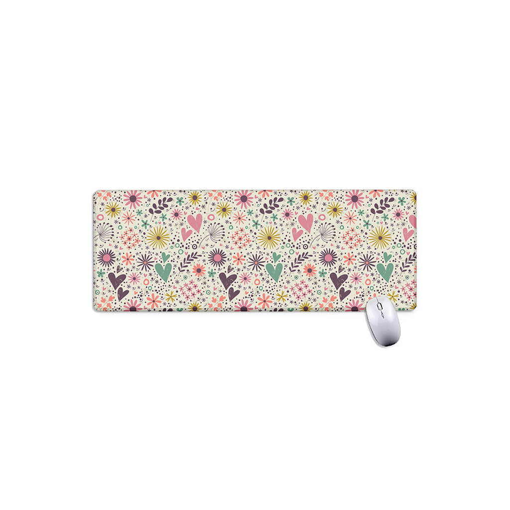 Girly Heart And Flower Pattern Print Extended Mouse Pad
