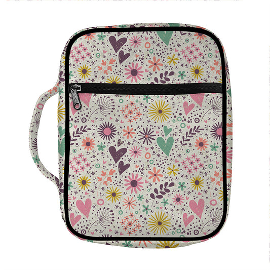 Girly Heart And Flower Pattern Print Front Pocket Bible Bag