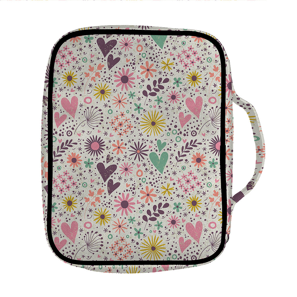 Girly Heart And Flower Pattern Print Front Pocket Bible Bag
