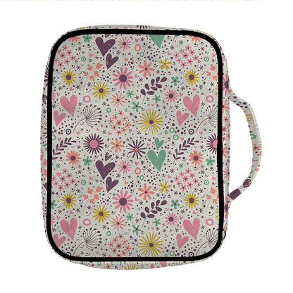Girly Heart And Flower Pattern Print Front Pocket Bible Bag