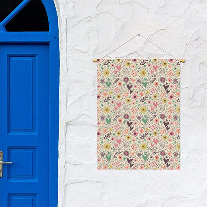 Girly Heart And Flower Pattern Print Garden Flag