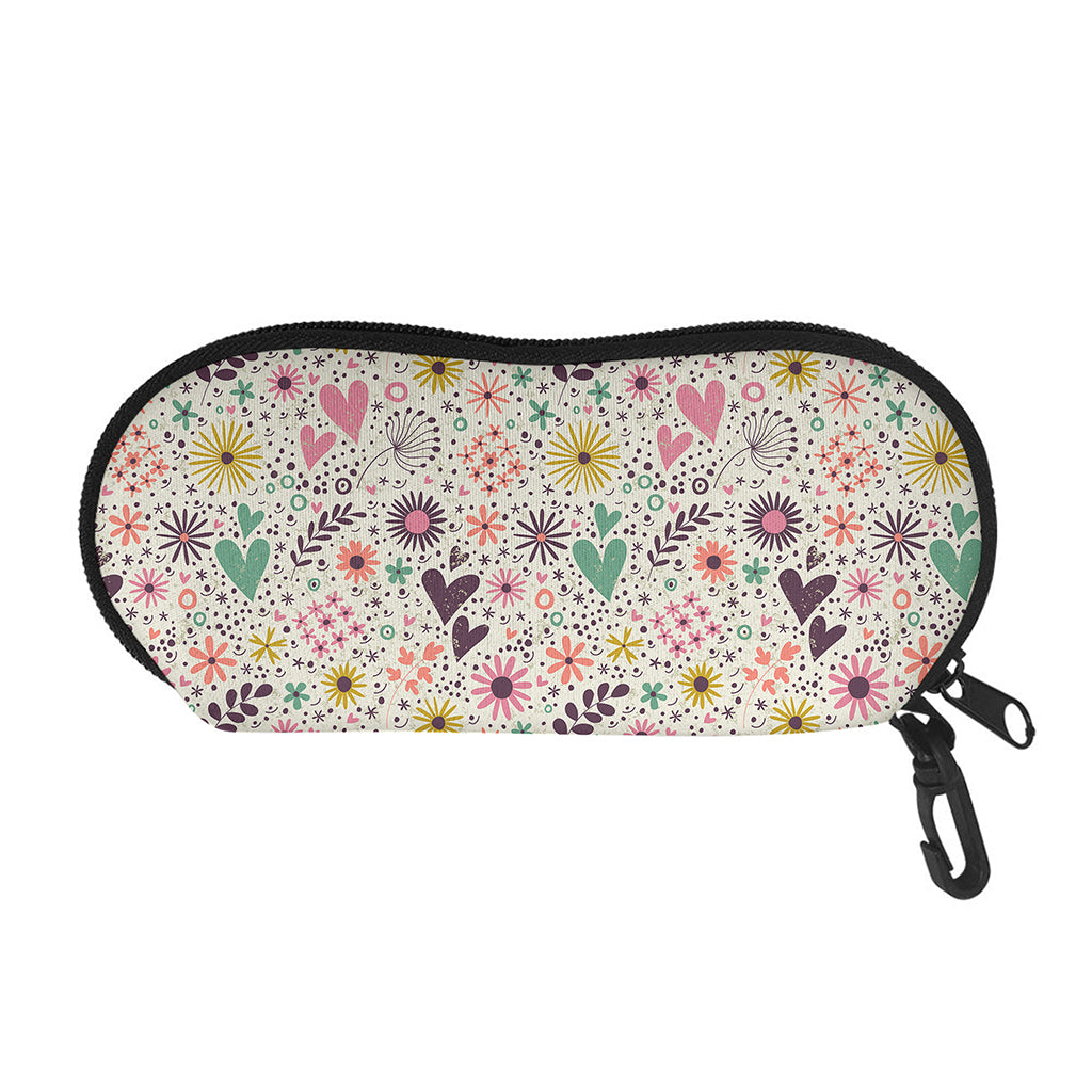 Girly Heart And Flower Pattern Print Glasses Case