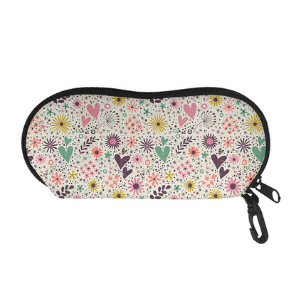 Girly Heart And Flower Pattern Print Glasses Case