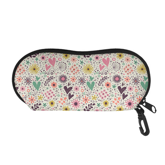 Girly Heart And Flower Pattern Print Glasses Case