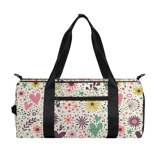Girly Heart And Flower Pattern Print Gym Bag