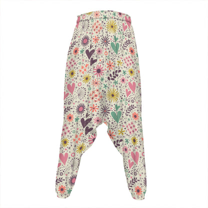 Girly Heart And Flower Pattern Print Hammer Pants