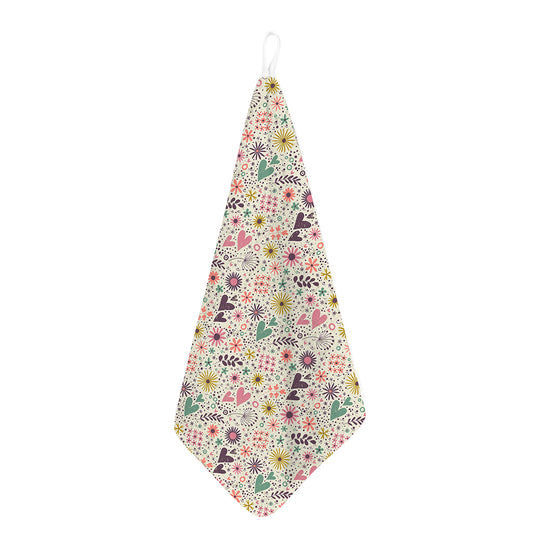 Girly Heart And Flower Pattern Print Hand Towel