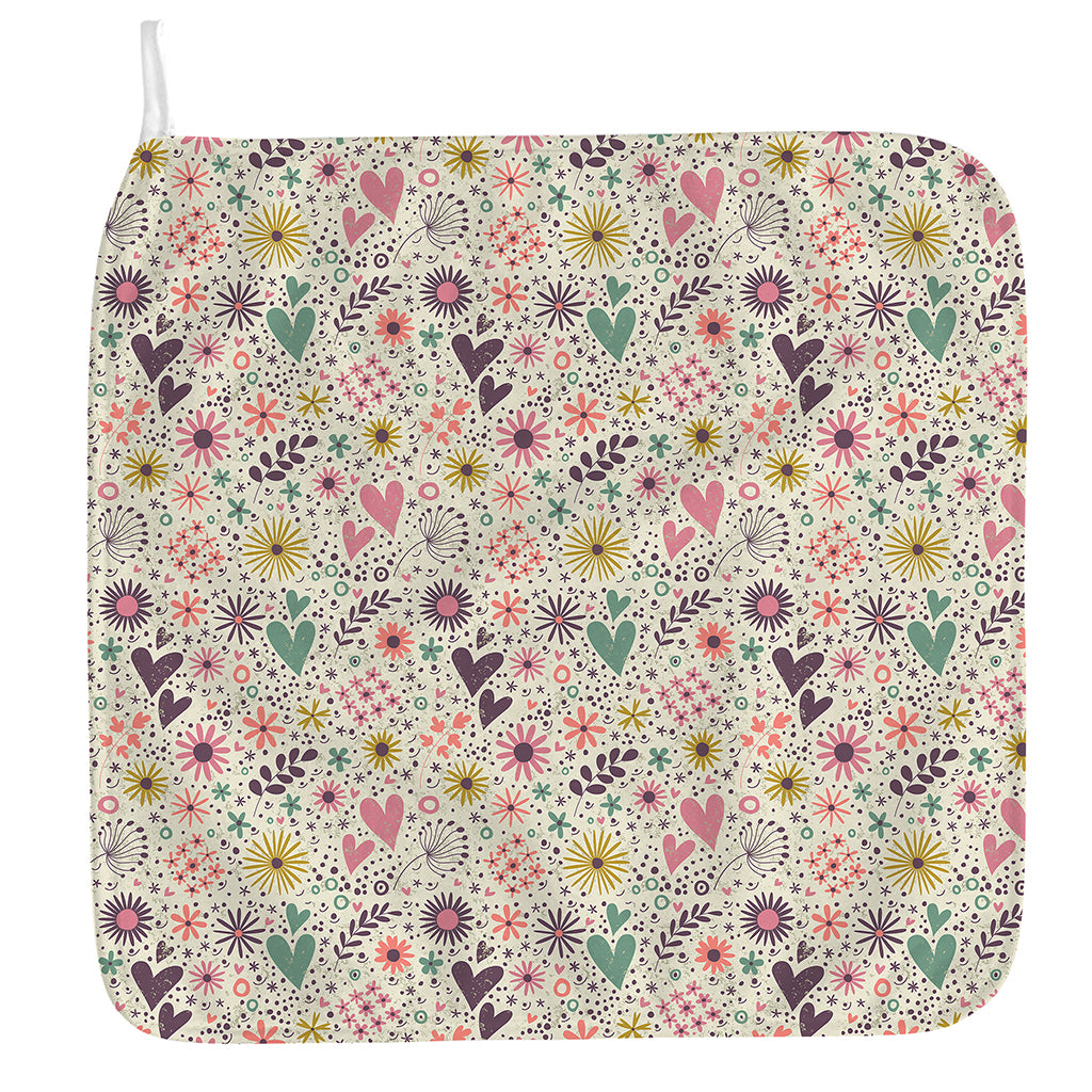 Girly Heart And Flower Pattern Print Hand Towel
