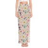 Girly Heart And Flower Pattern Print High Slit Maxi Skirt