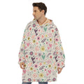 Girly Heart And Flower Pattern Print Hoodie Blanket