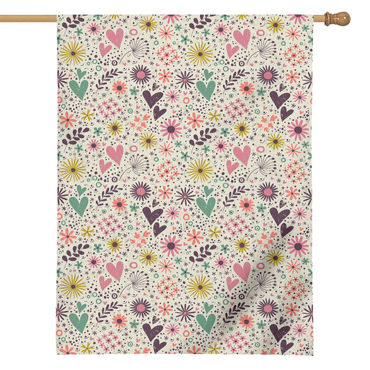 Girly Heart And Flower Pattern Print House Flag