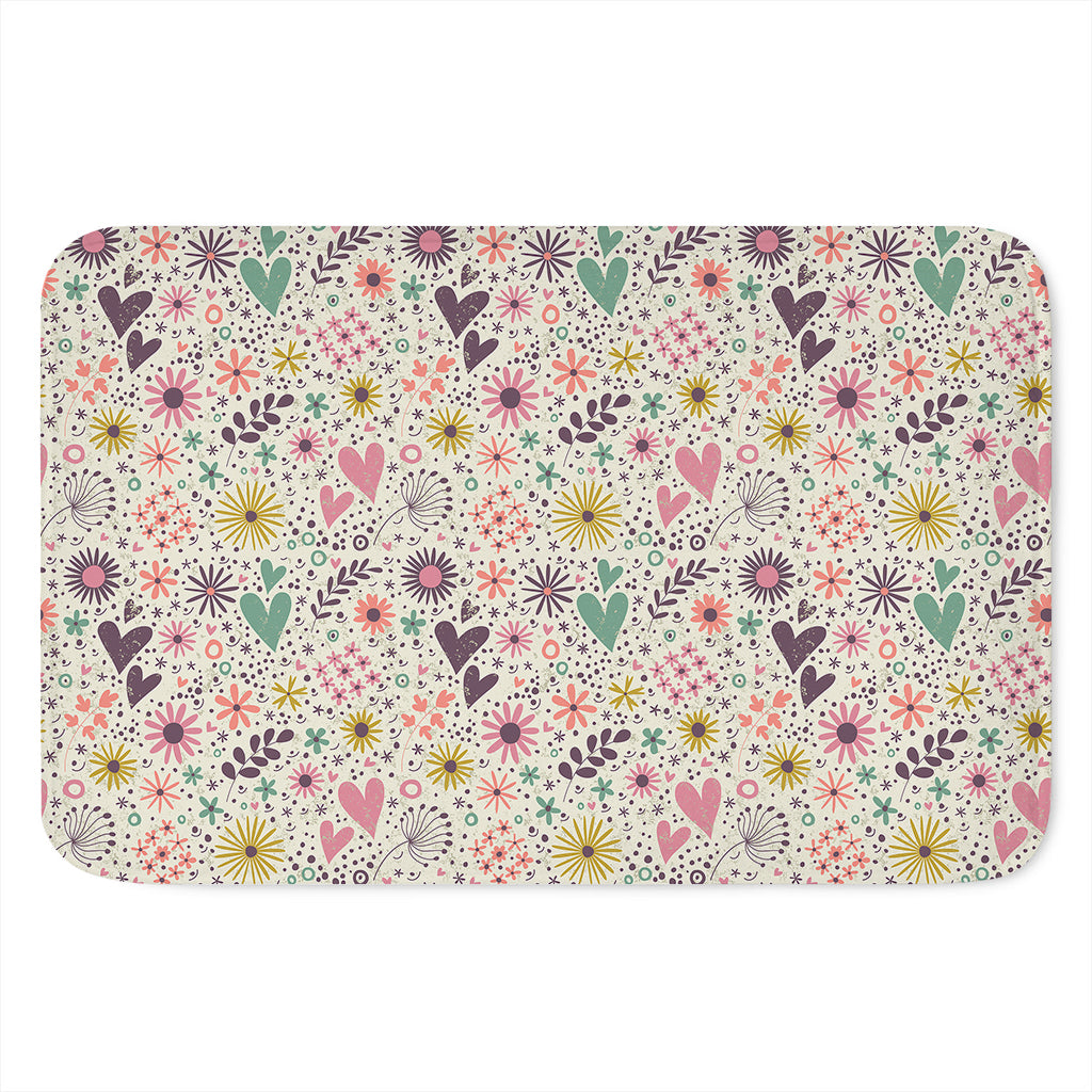 Girly Heart And Flower Pattern Print Indoor Door Mat