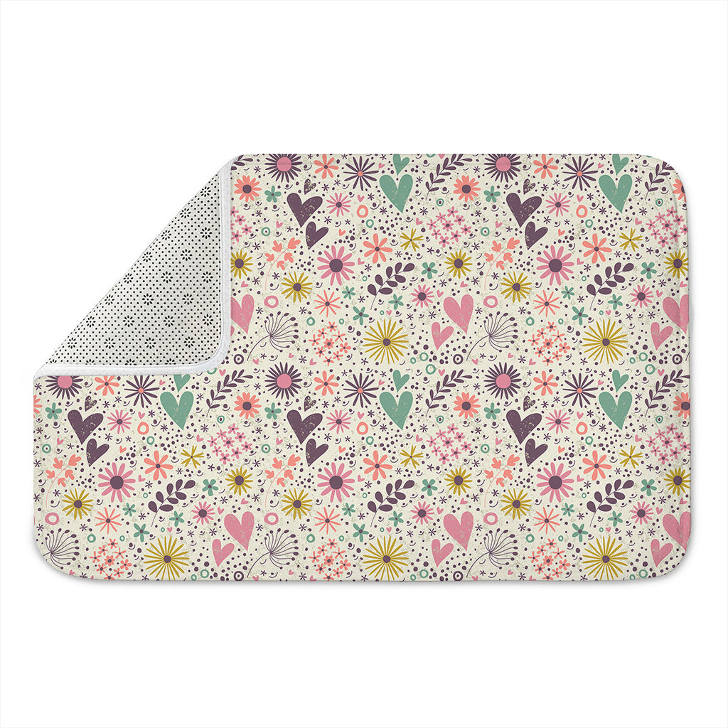 Girly Heart And Flower Pattern Print Indoor Door Mat