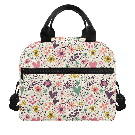 Girly Heart And Flower Pattern Print Insulated Lunch Bag
