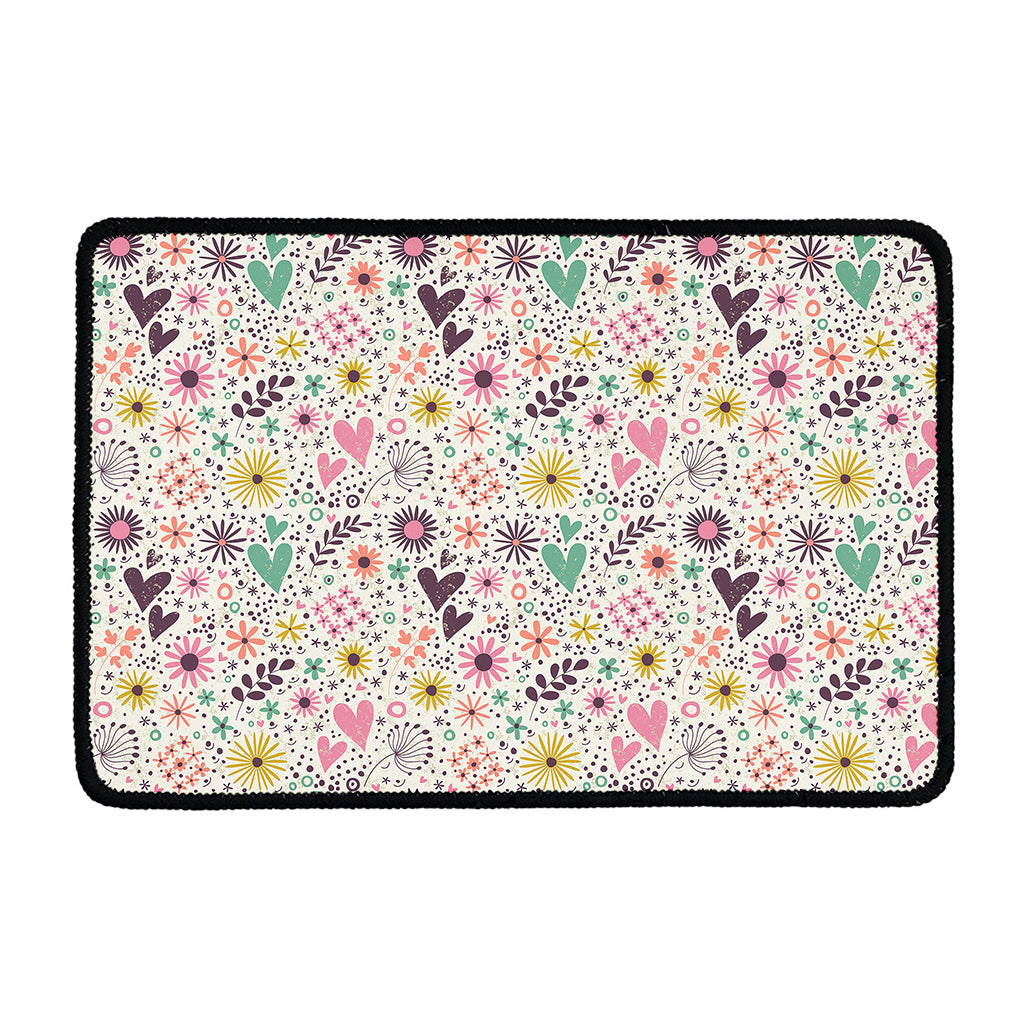 Girly Heart And Flower Pattern Print Kitchen Mat