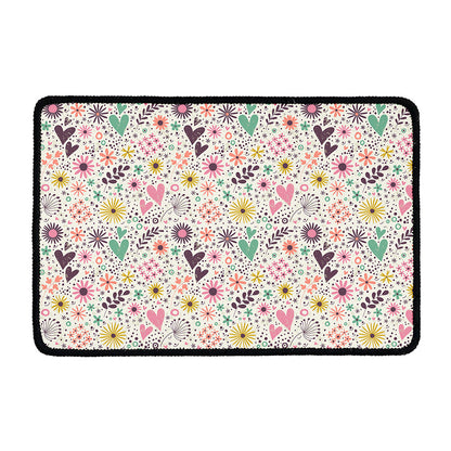 Girly Heart And Flower Pattern Print Kitchen Mat