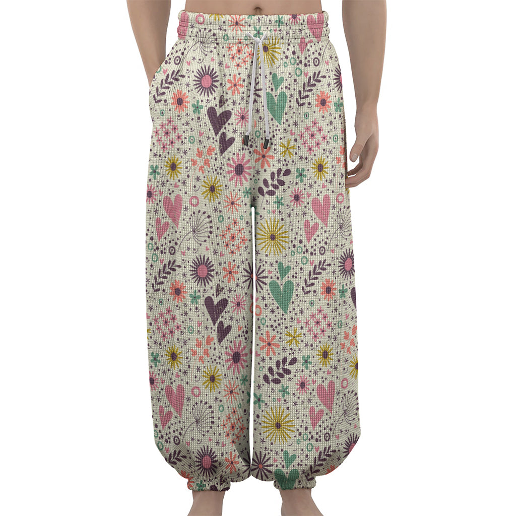 Girly Heart And Flower Pattern Print Lantern Pants
