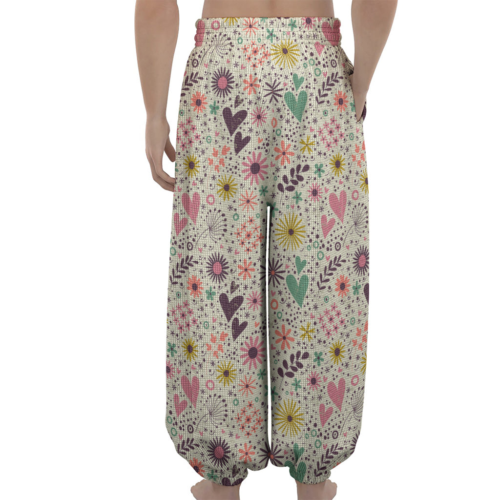 Girly Heart And Flower Pattern Print Lantern Pants
