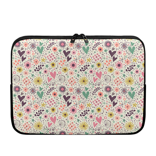 Girly Heart And Flower Pattern Print Laptop Sleeve