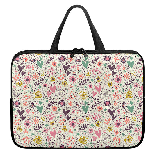 Girly Heart And Flower Pattern Print Laptop Sleeve With Handle