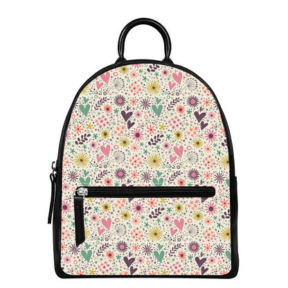 Girly Heart And Flower Pattern Print Leather Backpack