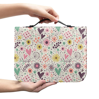 Girly Heart And Flower Pattern Print Leather Bible Cover