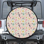 Girly Heart And Flower Pattern Print Leather Spare Tire Cover
