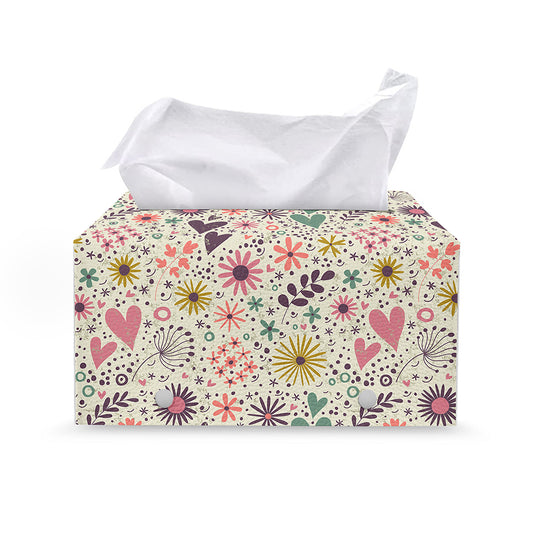 Girly Heart And Flower Pattern Print Leather Tissue Box Cover