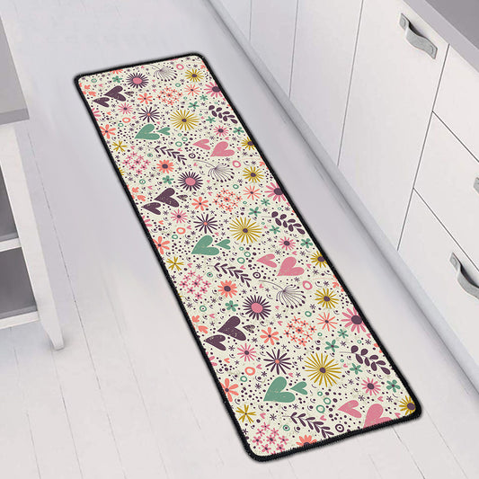 Girly Heart And Flower Pattern Print Long Kitchen Mat