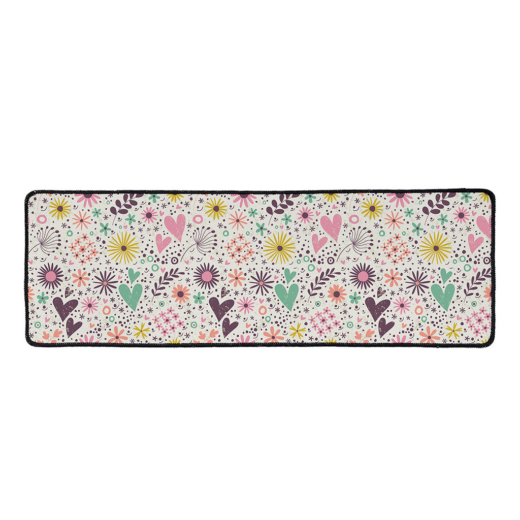 Girly Heart And Flower Pattern Print Long Kitchen Mat