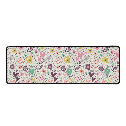 Girly Heart And Flower Pattern Print Long Kitchen Mat