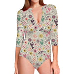 Girly Heart And Flower Pattern Print Long Sleeve Swimsuit