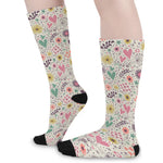 Girly Heart And Flower Pattern Print Long Socks
