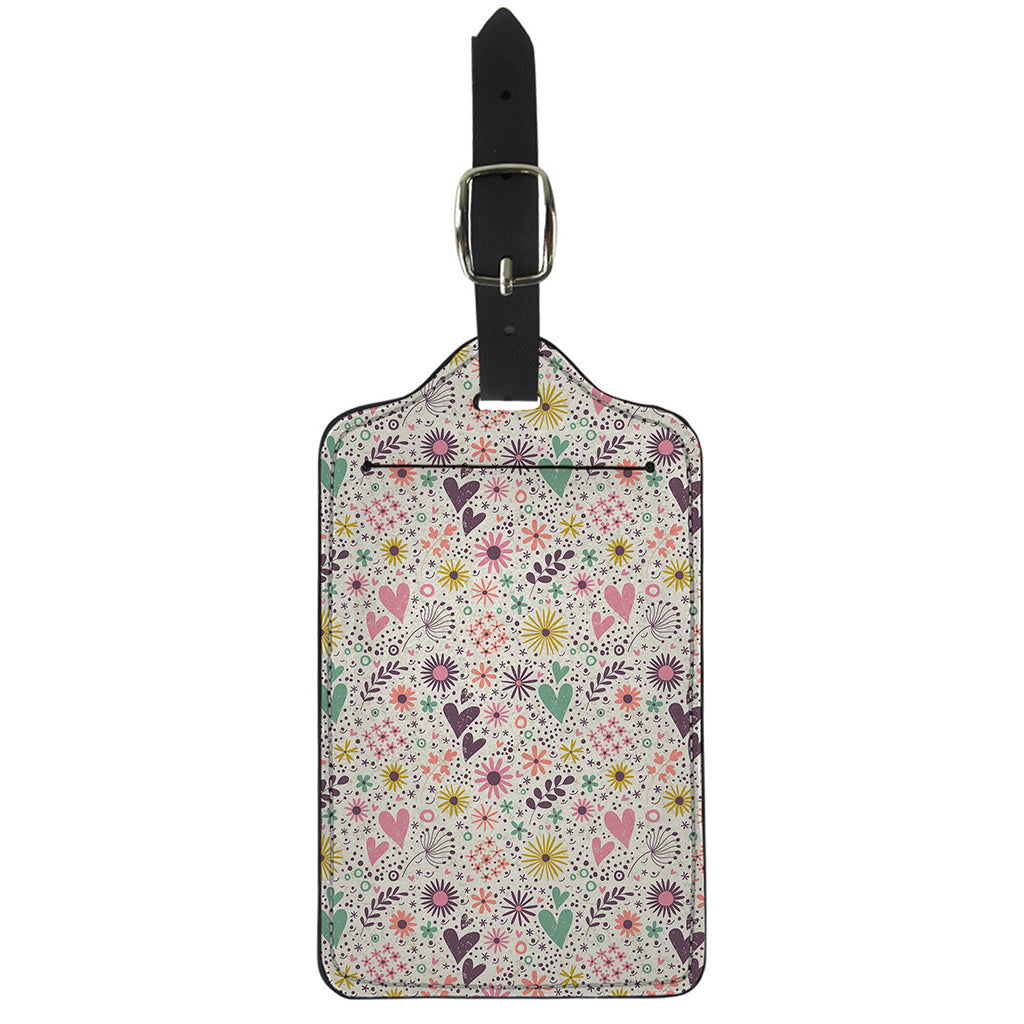 Girly Heart And Flower Pattern Print Luggage Tag