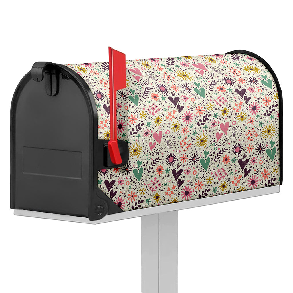 Girly Heart And Flower Pattern Print Mailbox Cover