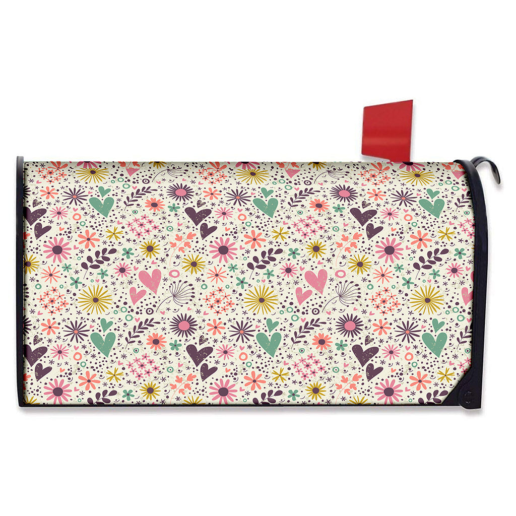 Girly Heart And Flower Pattern Print Mailbox Cover