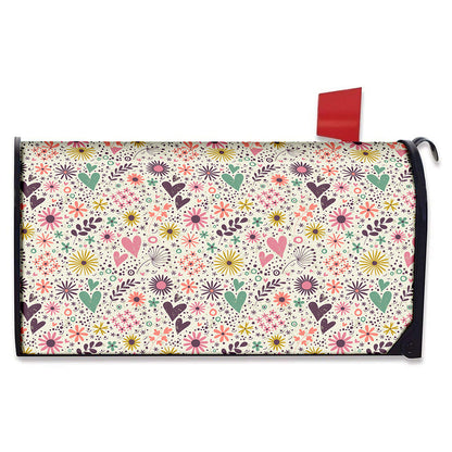 Girly Heart And Flower Pattern Print Mailbox Cover