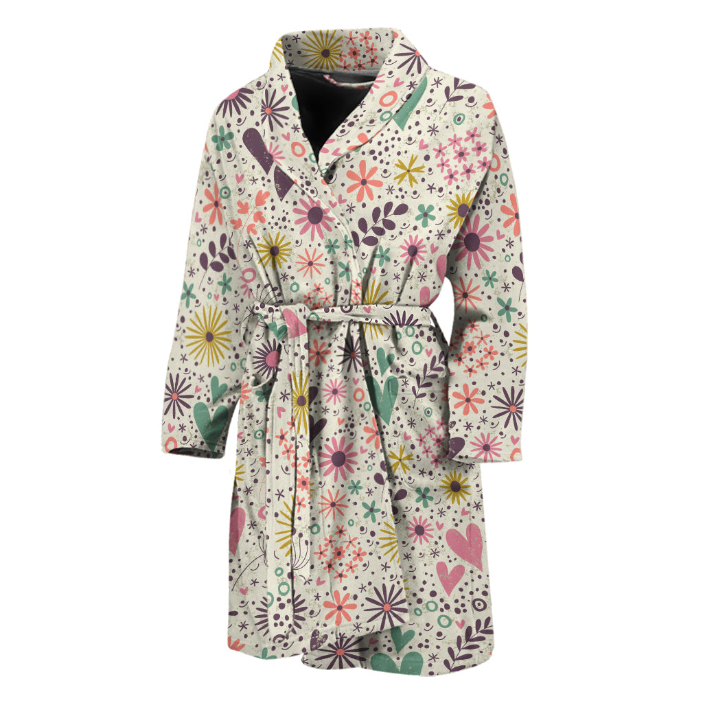 Girly Heart And Flower Pattern Print Men's Bathrobe