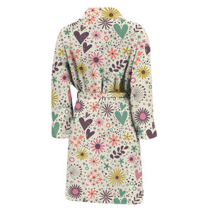 Girly Heart And Flower Pattern Print Men's Bathrobe