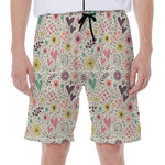 Girly Heart And Flower Pattern Print Men's Beach Shorts