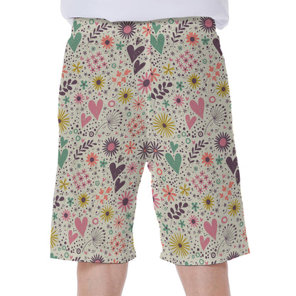 Girly Heart And Flower Pattern Print Men's Beach Shorts